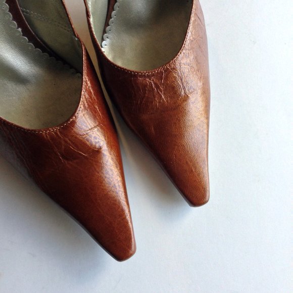 BCBGIRLS-Brown Metallic Leather Pump Heels - Picture 4 of 8